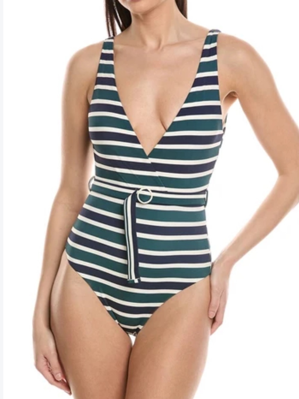 Onia NWT Michelle striped belted v neck one piece swimsuit sz XL